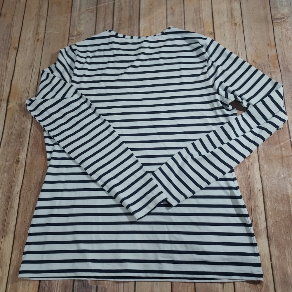 Lands End Navy White Stripe Long Sleeve Rashguard Swim Top M 10-12 - Picture 2 of 8